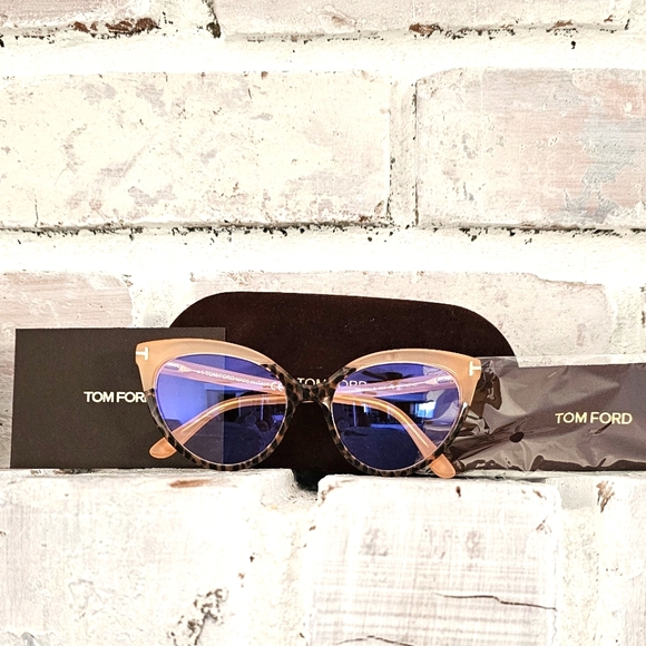 🩷NEW Tom Ford Pink Leopard Blue Block Cat Eye Glasses🩷